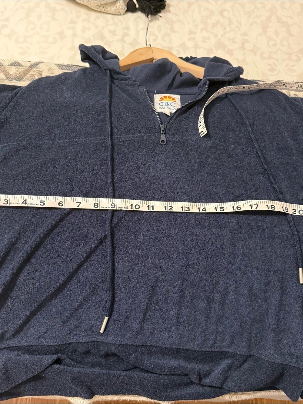 C&C California Navy Terry Short Sleeve Half-Zip Hooded Pullover - Picture 5 of 8